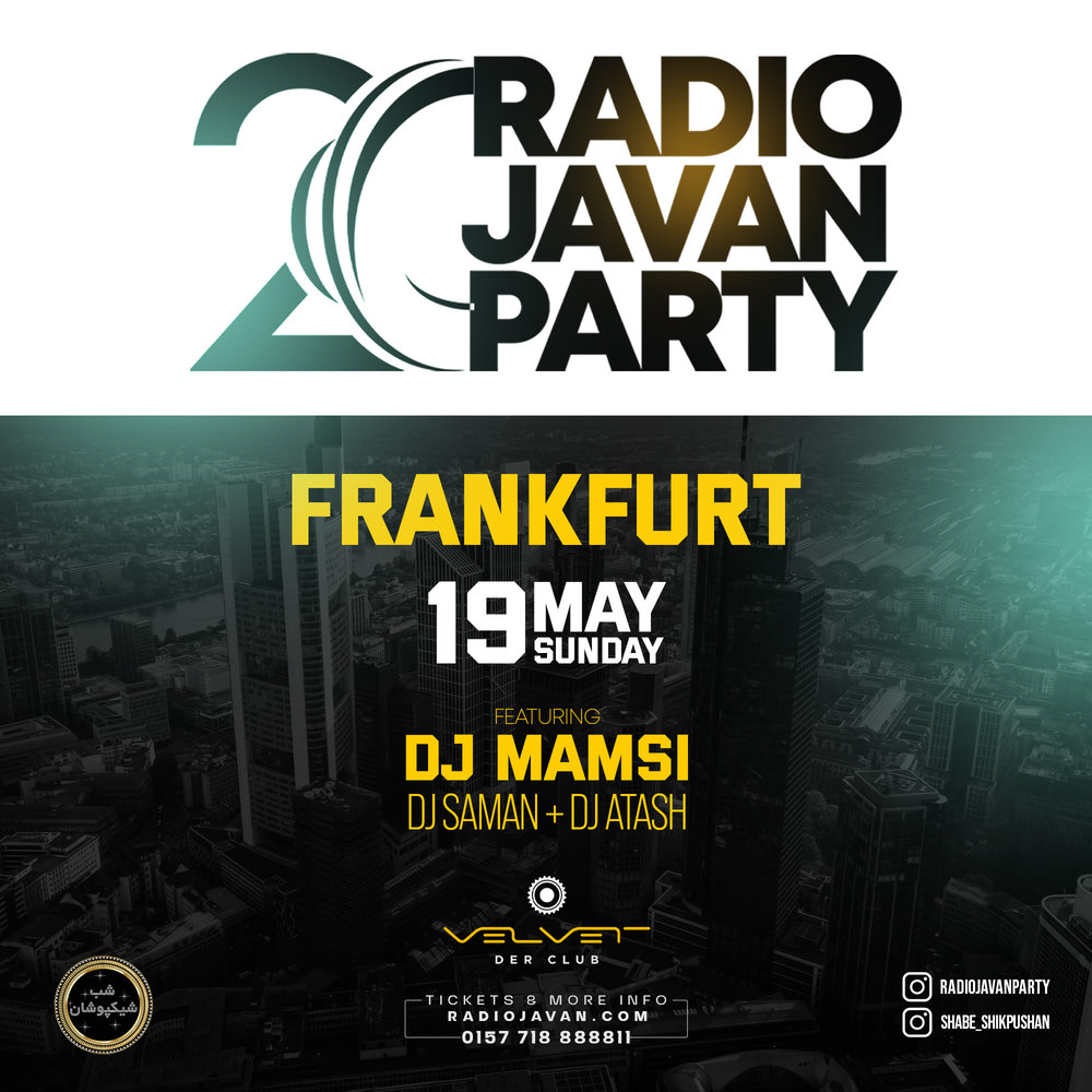 Radio Javan Party in Frankfurt event · Sun, May 19, 2024 · Velvet Club ...